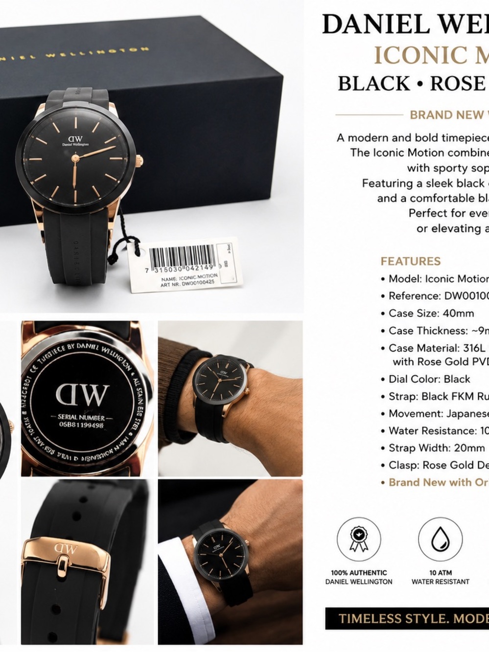 Daniel Wellington Black Dial with Rose Gold Accents Men's Watch